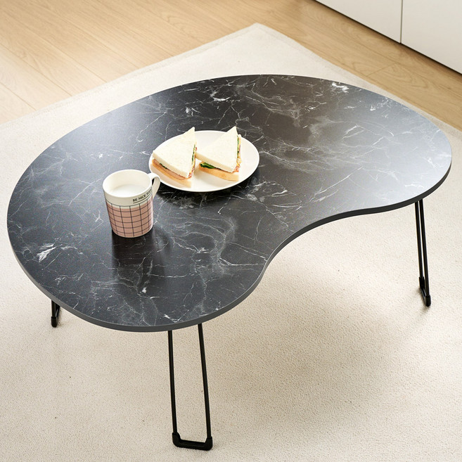 아이캔컴퍼니 국내생산 강낭콩 800 접이식 테이블, 블랙마블