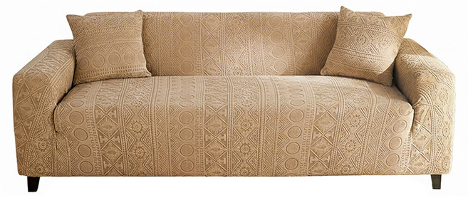 好物良品 波西米亞系列 四季通用高彈力立體提花彈力沙發罩 3人座 附抱枕套 + 泡棉條, 1個, 咖啡色