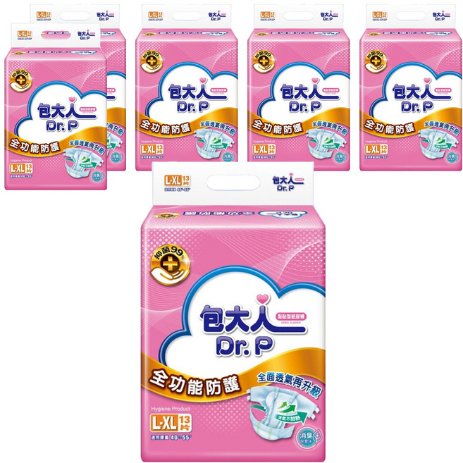 Dr.P 包大人 全功能防護 成人黏貼型紙尿褲, L-XL, 13片, 6包