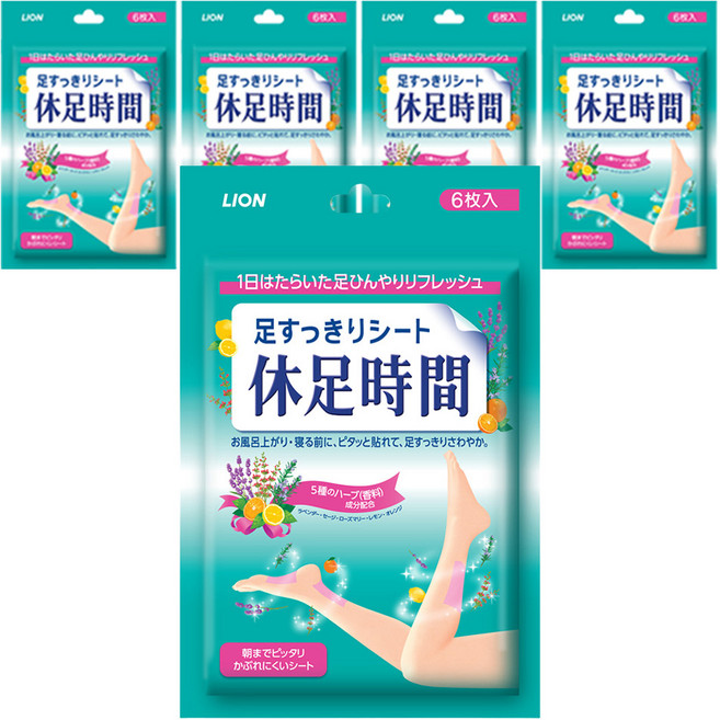 LION 獅王 休足時間 涼感貼片, 6入, 5個