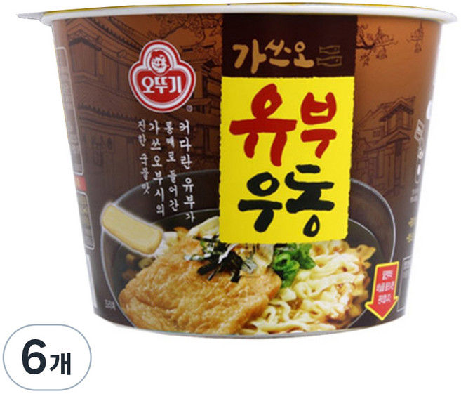 오뚜기 유부우동 컵라면, 100g, 6개