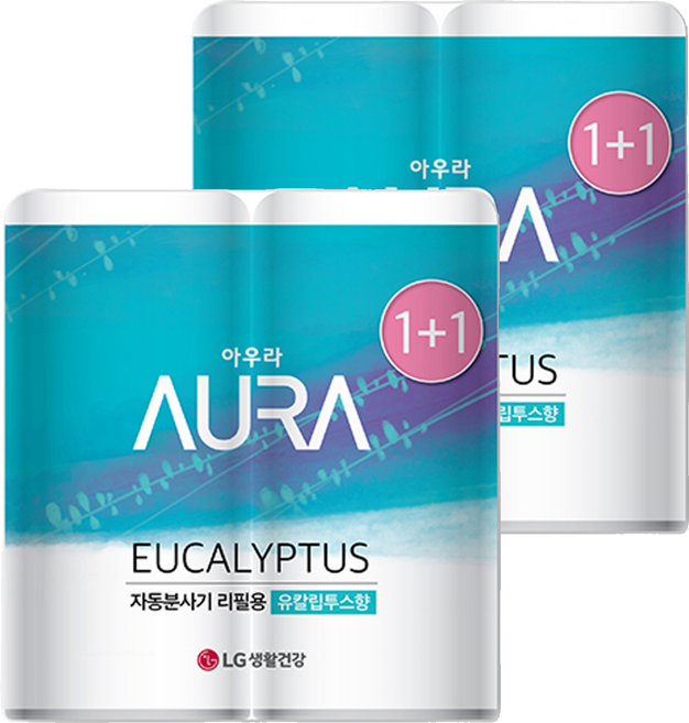 아우라 자동분사 실내용 방향제 리필, 280ml, 4개, 유칼립투스