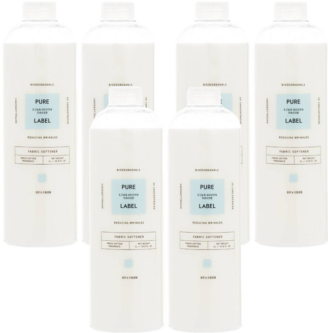 퓨어라벨 초고농축 섬유유연제 프레쉬코튼, 6개, 1L