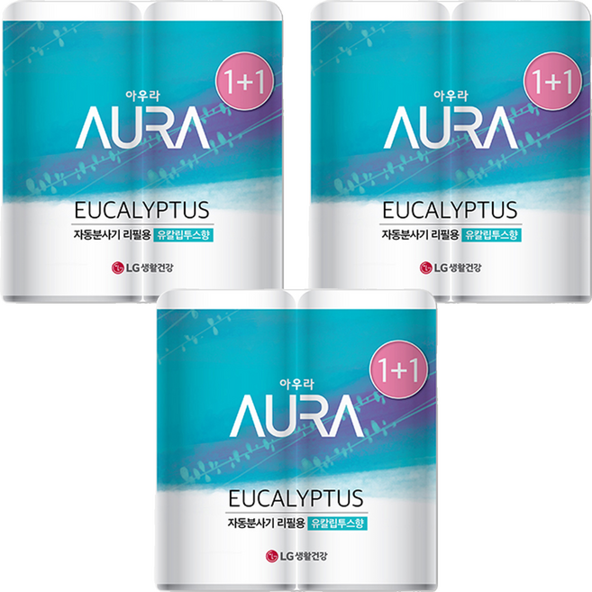 아우라 자동분사 실내용 방향제 리필, 280ml, 6개, 유칼립투스