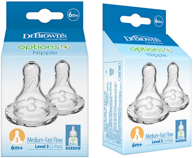 닥터브라운 내로우넥 옵션스플러스 젖꼭지 2P, 3단계, 2개