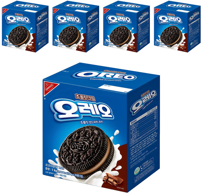 오레오 초콜릿 크림 초콜릿 샌드위치 쿠키, 1kg, 5개