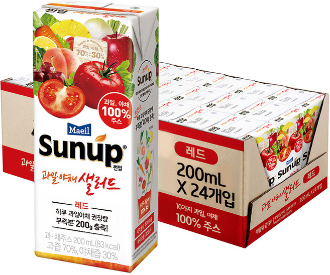 썬업 과일 야채 샐러드 주스 레드, 200ml, 24개