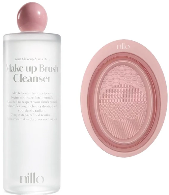닐로 메이크업 브러쉬 클렌저 + 클렌징 패드 핑크, 500ml, 1개 - 쿠팡