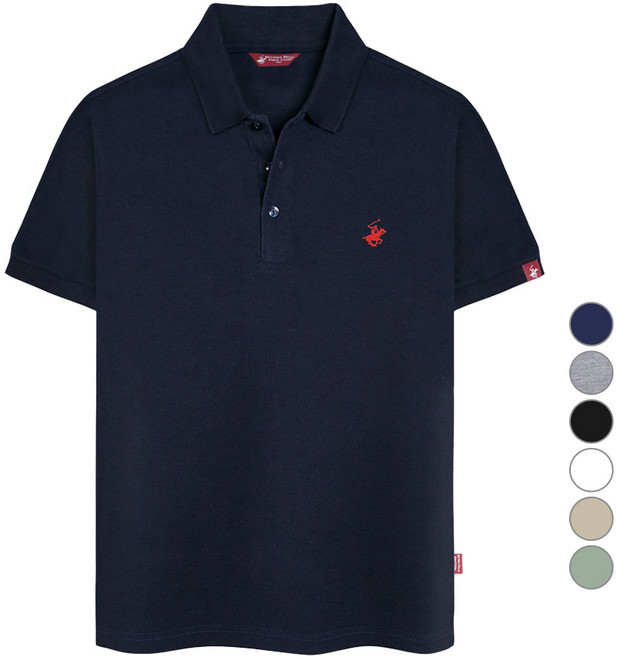BEVERLY HILLS POLO CLUB 比佛利保羅 中性款Logo刺繡彈力短袖polo衫 CPX0T01, 海軍藍