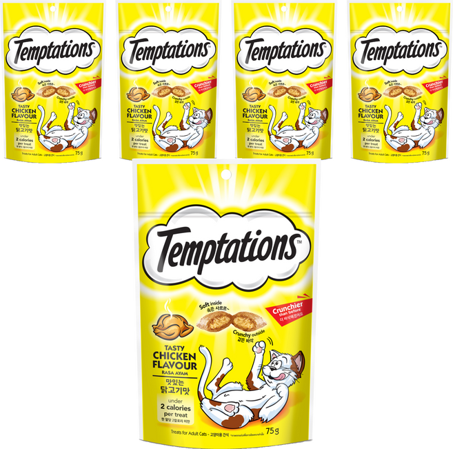 템테이션 고양이 스낵, 맛있는 닭고기맛, 75g, 5개