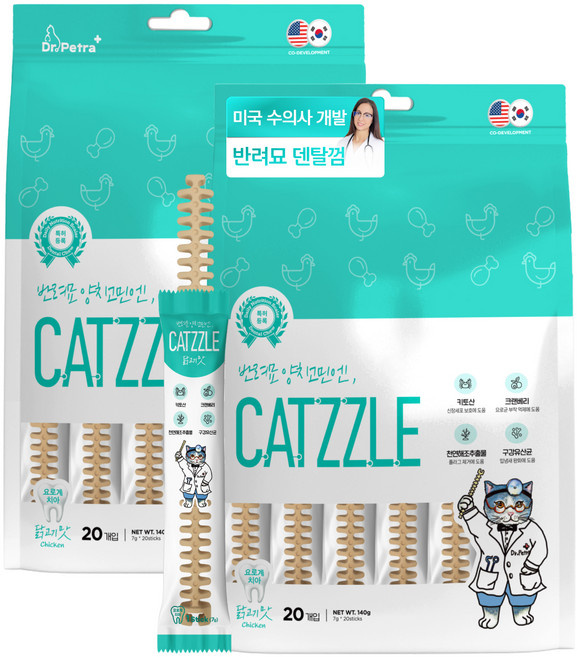 닥터페트라 캣즐 고양이껌, 요로계(닭고기맛), 140g, 2개