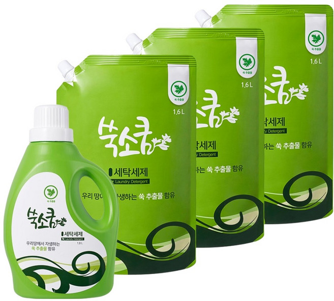 쑥소쿰 세탁 액상세제 본품 1.8L + 리필 1.6L x 3p, 1세트