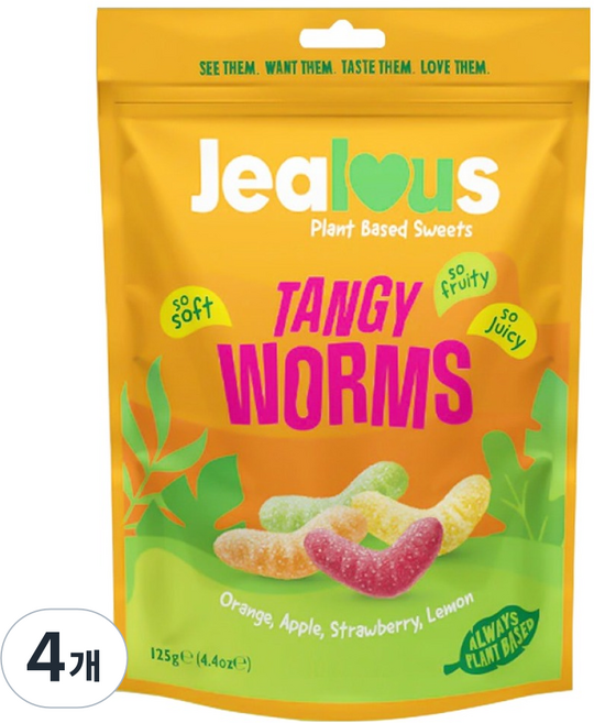 젤러스스윗 젤리 탱기 웜즈, 125g, 4개