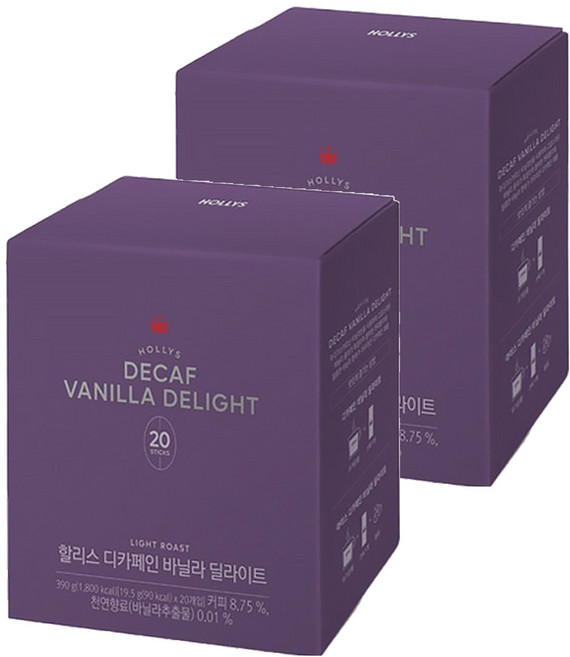 할리스 디카페인 바닐라 딜라이트 커피믹스, 19.5g, 20개입, 2개