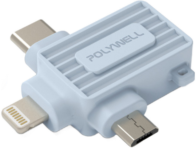 POLYWELL 寶利威爾 USB三合一OTG轉接頭 Lightning Type-C Micro-B, PW15-T65-0510, 藍色, 1個