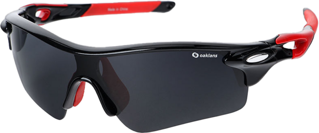 Oaklans 偏光運動太陽眼鏡 Q320, 黑色 + 紅色 + 煙霧色, 1個