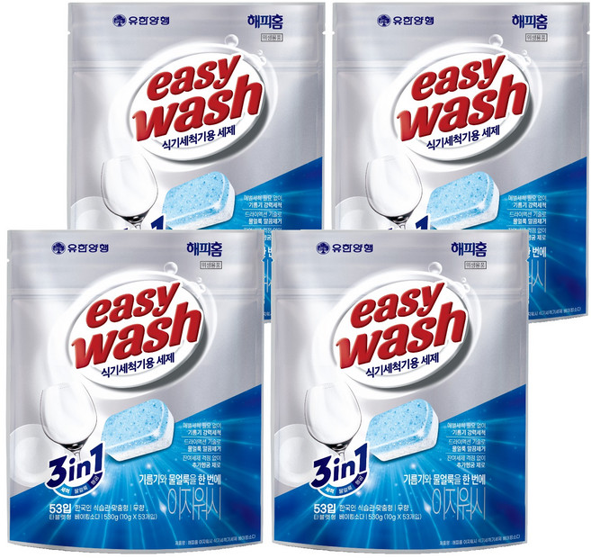 HAPPYHOME 柳韓洋行 Easy Wash 洗碗機專用洗滌劑 小蘇打 53入, 530g, 4個