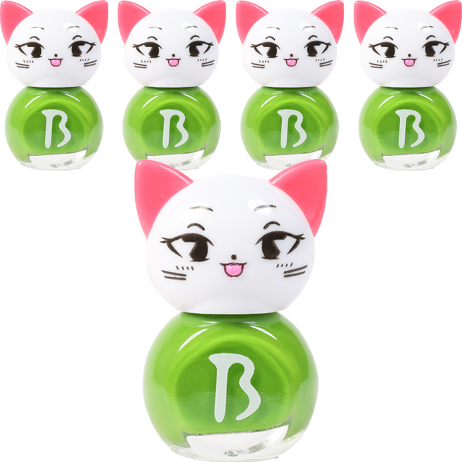 BABLIE 兒童指甲 貓咪貼紙式 兒童指甲油, 綠色粉, 5個