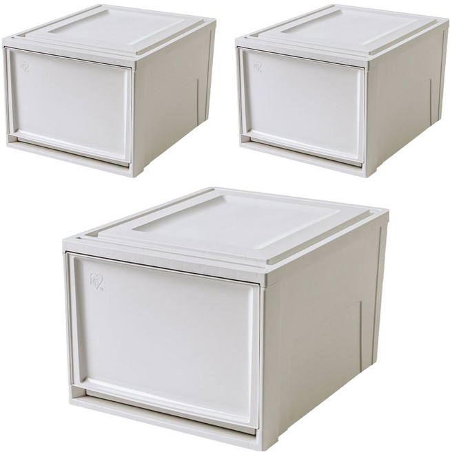 아이리스 국내생산 시스템 수납함 슬라이딩 서랍장 BC-450D, 3개, 화이트그레이