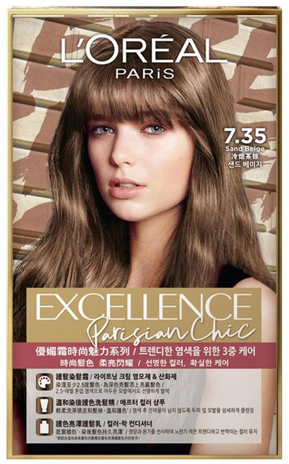 L'OREAL PARiS 巴黎萊雅 台灣公司貨 優媚霜時尚魅力系列 染髮霜, 7.35 冷培茶棕, 1盒