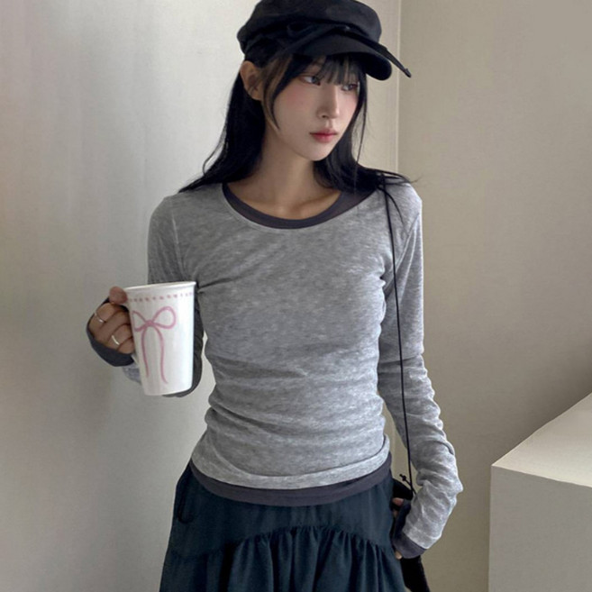 라라온 여성용 스판 시스루 베이직 긴팔 티셔츠 TSP1246