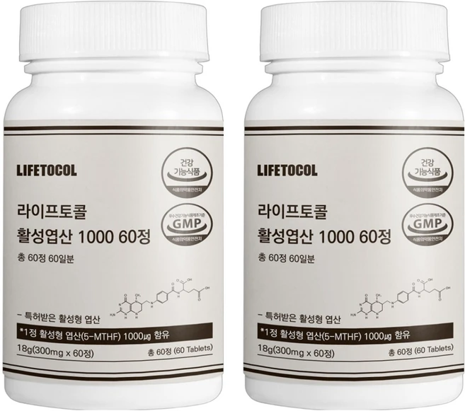 라이프토콜 활성 엽산 1000, 60정, 2개 - 쿠팡