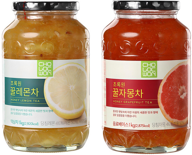 초록원 액상차 꿀레몬 1kg + 꿀자몽 1kg, 1세트