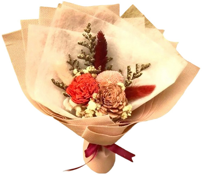 A-ONE 匯旺 粉焦糖索拉玫瑰花 紅色大球花 繡球花 永生乾燥花束 AE-FBQ15, 混合色