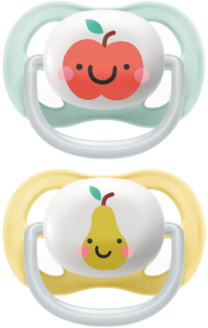 PHILIPS 飛利浦 AVENT 新安怡 透氣安撫奶嘴 水果造型 SCF080-17, 0~6個月, 蘋果 + 梨子, 1套