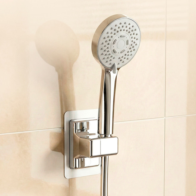 코멧 접착식 각도조절 샤워기 홀더, 실버