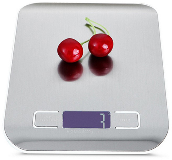 Mega 廚房不鏽鋼髮絲紋電子秤/磅秤 18 x 14 x 1.5cm, A0040181-01, 銀色, 5kg