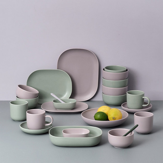 보울보울 레트로라인 4인 홈세트 21p, 라벤더그린티, 공기 4p+대접 4p+머그300ml 4p+오발미니볼 2p+디저트볼 2p+오발플레이트M 2p+오발플레이트L 1p+오발볼 1p+파스타볼 1p, 1세트