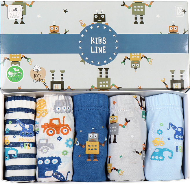 Kidsline 男童機器人汽車圖案三角內褲5件組