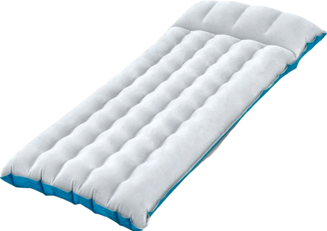 INTEX 單人野營充氣床墊 防刺穿 輕量設計 底部加強結構 帶頭枕, 灰藍色