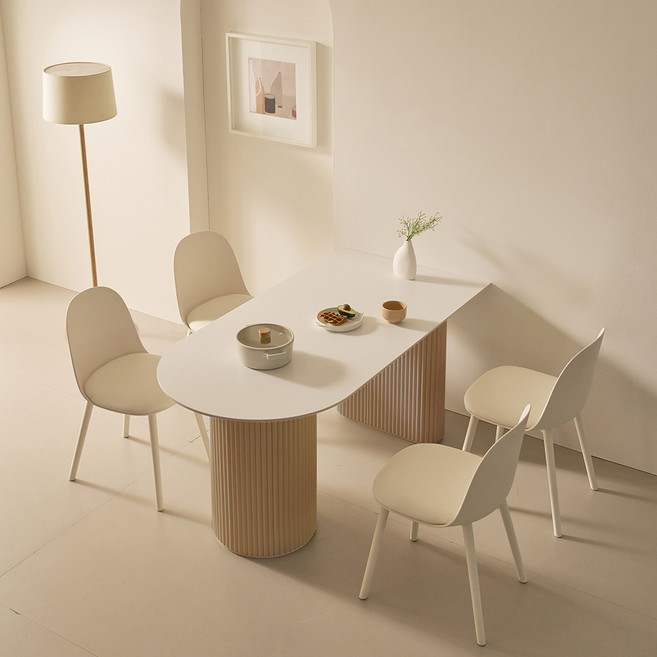토브 세라믹 반타원 테이블 2000 방문설치, 상판 화이트+다리 네츄럴