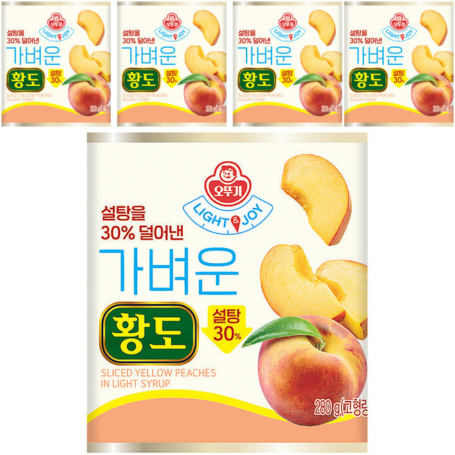 OTOKI 不倒翁 LIGHT&JOY 減糖黃桃罐頭, 280g, 5個