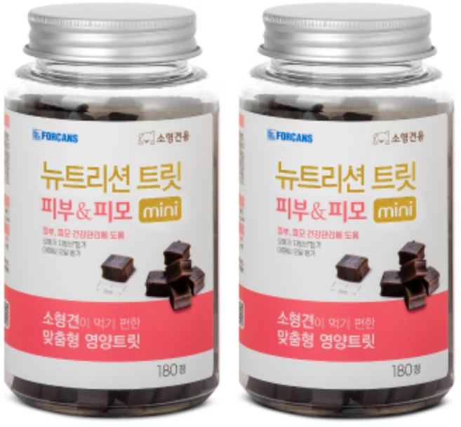 포켄스 강아지 뉴트리션 트릿 미니 영양제, 180정, 피부/피모, 2개 - 쿠팡