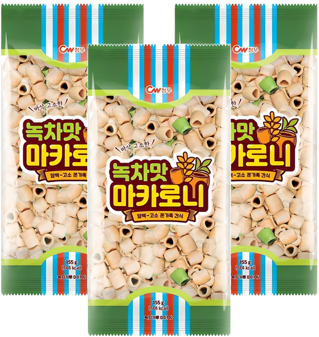 청우식품 녹차맛 마카로니, 155g, 3개