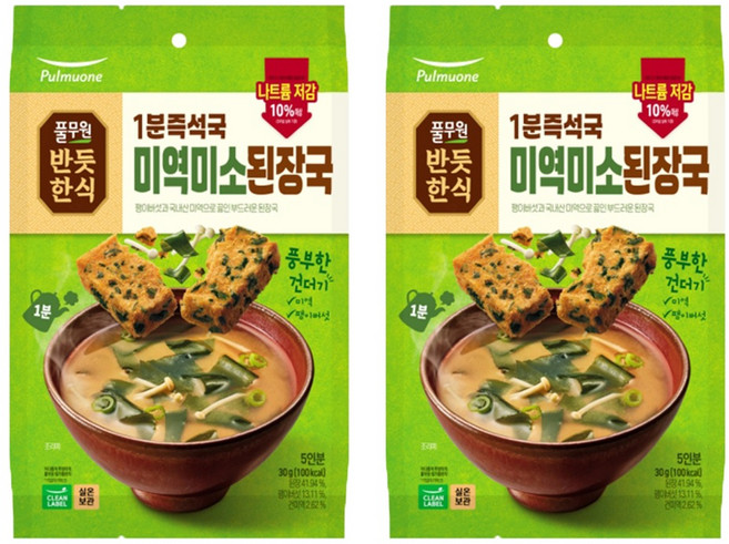 풀무원 1분즉석국 미역미소된장국, 30g, 2개