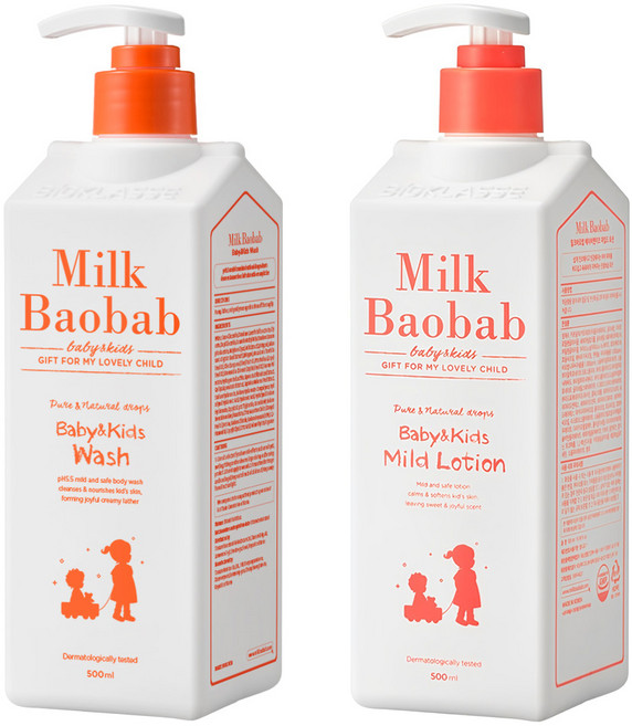 밀크바오밥 베이비 앤 키즈 바디 워시 500ml 1p + 마일드 로션 500ml 1p, 1세트, 밀크바오밥 베이비&키즈 워시 500ml+마일드로션 50
