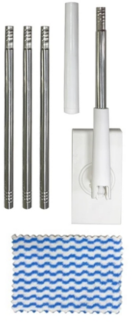 EZlife 免彎腰自夾布平板除塵拖把組 拖把 x 1 + 清潔布 x 3, 1組