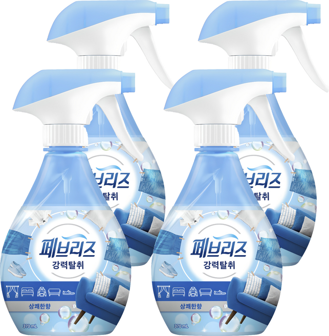 페브리즈 강력탈취 섬유탈취제 상쾌한향 본품, 370ml, 4개