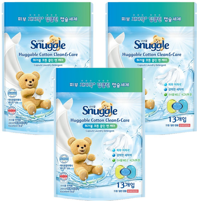 스너글 허거블 코튼 클린 앤 케어 시그니처향 캡슐세제, 13개입, 3개