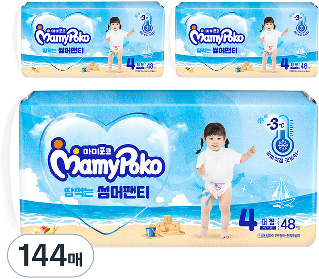 마미포코 땀먹는 썸머팬티 기저귀 여아용, 4단계, 144매