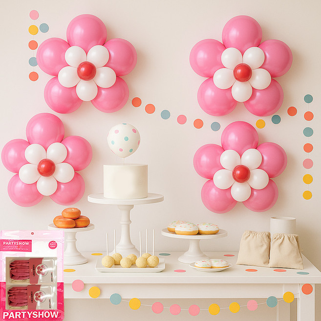 파티쇼 3단꽃펄풍선만들기, 핑크, 4개입