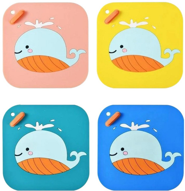 ILIFE 防臭防蟲矽膠地漏蓋墊 4色, 可愛鯨魚 可愛粉 + 檸檬黃 + 藍綠色 + 海洋藍