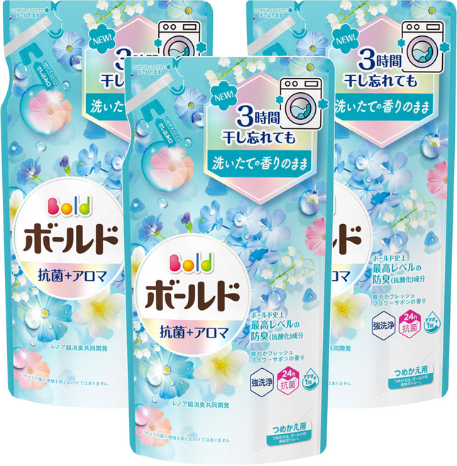 Bold 超濃縮衣物芳香洗衣精補充包 清爽花香, 400g, 3包