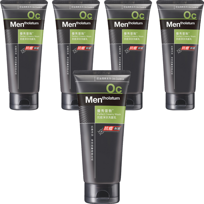 MENTHOLATUM 曼秀雷敦 台灣公司貨 男士抗痘淨涼洗面乳, 100g, 5條