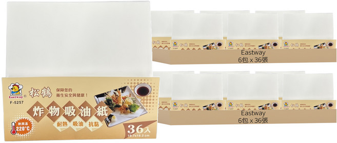 Eastway 松鶴 炸物吸油紙 台灣製造 F-5257, 19.7cm, 36張, 12包