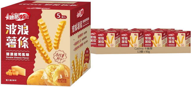 Cadina 卡迪那 95度C波浪薯條 雙濃起司風味 5個裝, 90g, 12套